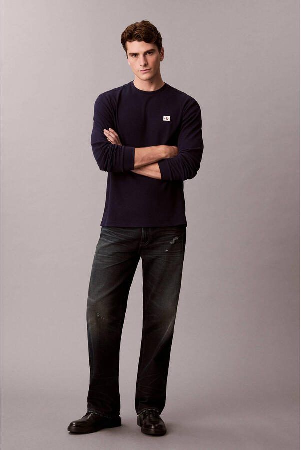 Calvin Klein Jeans Slim fit shirt met lange mouwen en logopatch model 'Waffle' - Foto 6