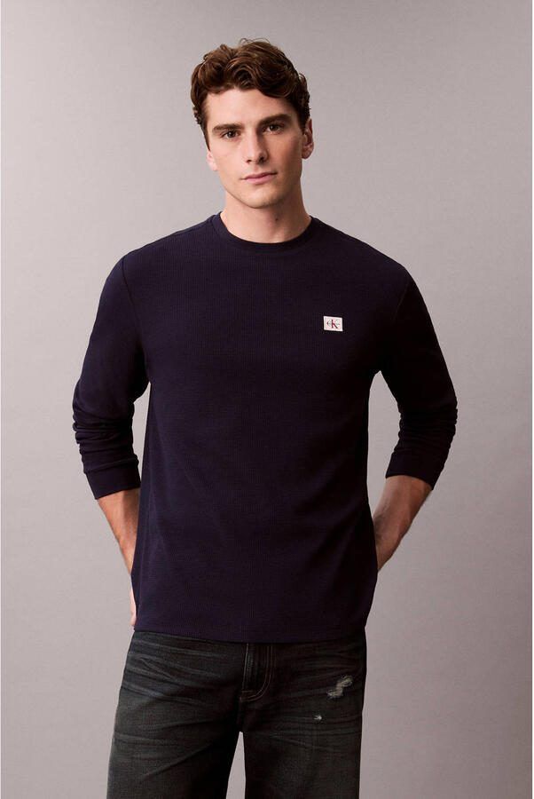 Calvin Klein Jeans Slim fit shirt met lange mouwen en logopatch model 'Waffle' - Foto 5
