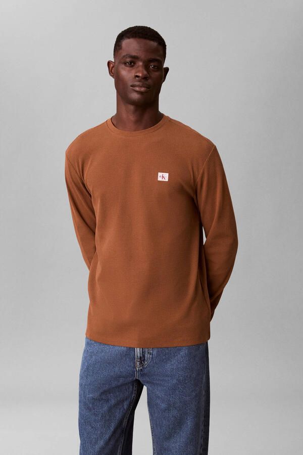 Calvin Klein Jeans Slim fit shirt met lange mouwen en logopatch model 'Waffle'