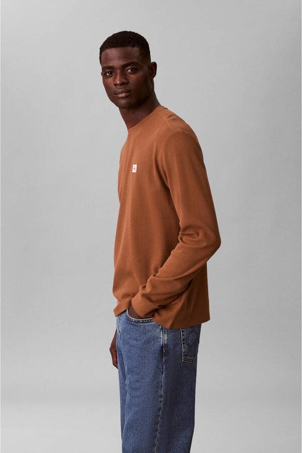Calvin Klein Jeans Slim fit shirt met lange mouwen en logopatch model 'Waffle' - Foto 2
