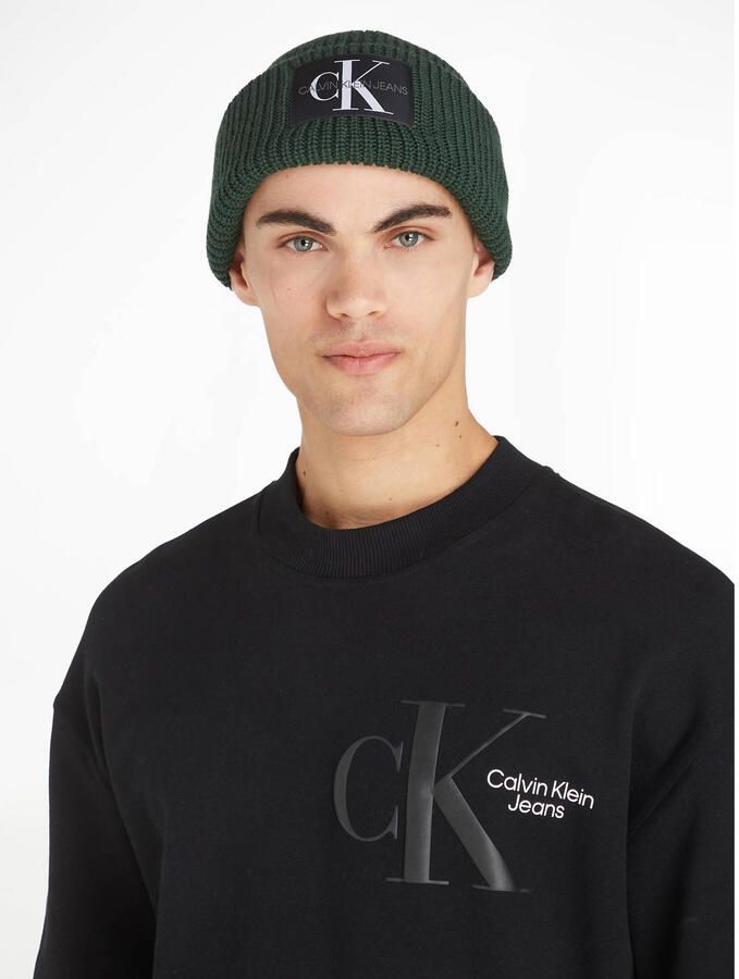 Calvin Klein Jeans Groene Katoenen Beanie Hoed Mannen Herfst Winter Green Heren - Foto 2