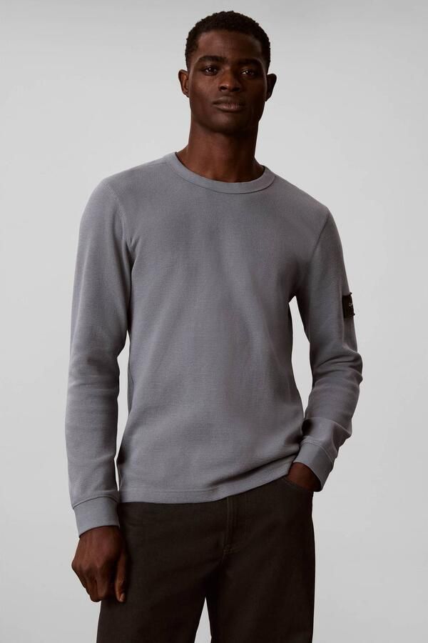 CALVIN KLEIN JEANS regular fit longsleeve met wafelstructuur staalgrijs