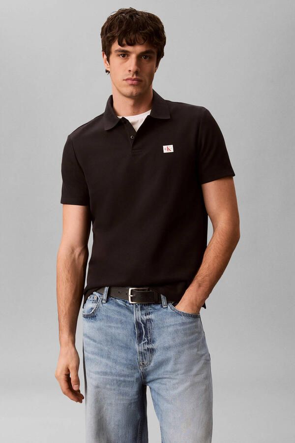 CALVIN KLEIN JEANS regular fit polo met logo zwart