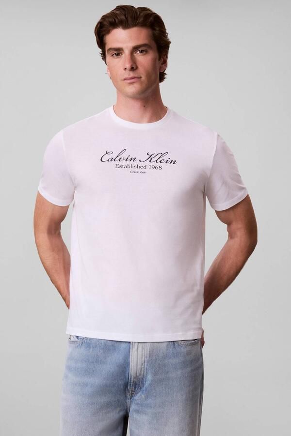 CALVIN KLEIN JEANS regular fit T-shirt met print bright white