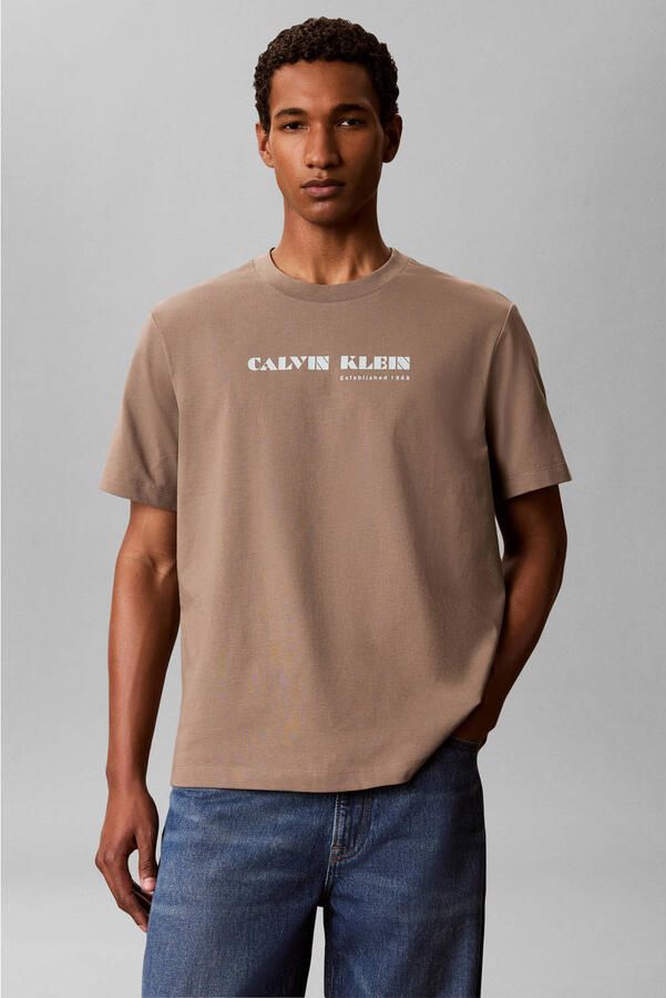 CALVIN KLEIN JEANS relaxed fit T-shirt met print taupe