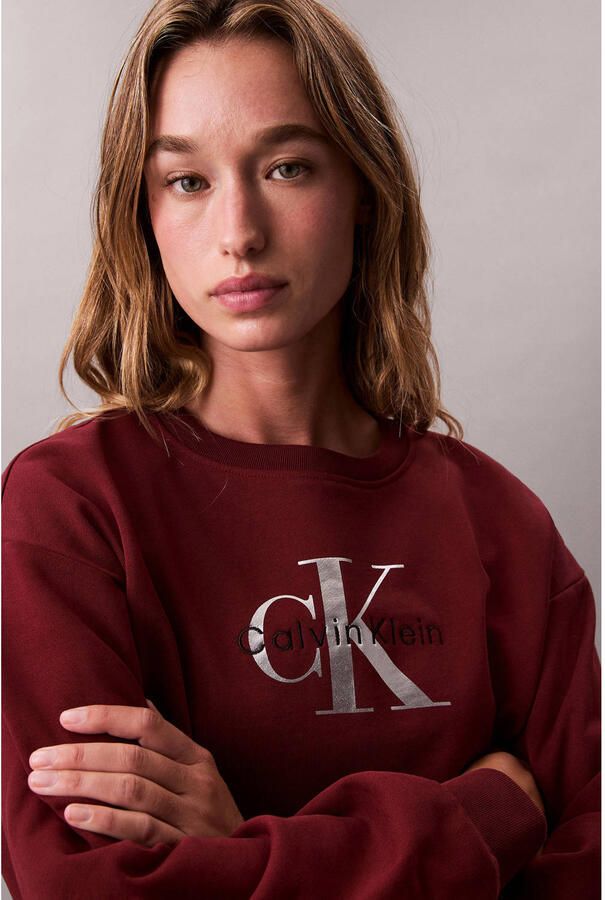 CALVIN KLEIN Dames Truien & Vesten Ls Monologo French Terry Rlxd Cr Bordeaux - Foto 5