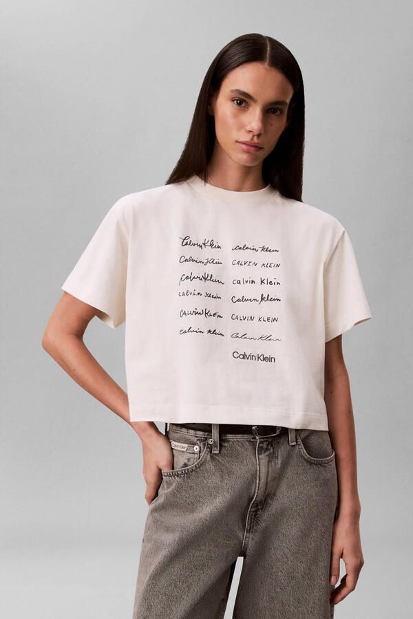 CALVIN KLEIN Dames Tops & T-shirts Ss Cropped Boxy Graphic Tee Ecru - Foto 5