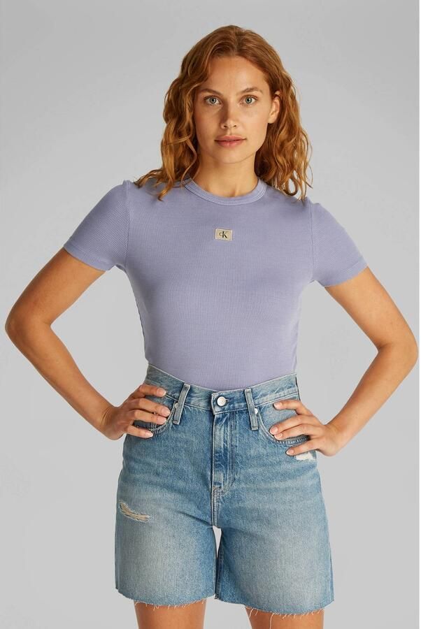 CALVIN KLEIN Dames Tops & T-shirts Washed Woven Label Rib Fit Tee Lila - Foto 6
