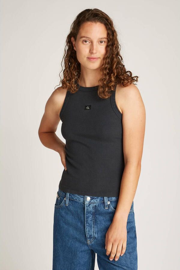 CALVIN KLEIN Dames Tops & T-shirts Washed Woven Label Rib Tank Top Zwart - Foto 3