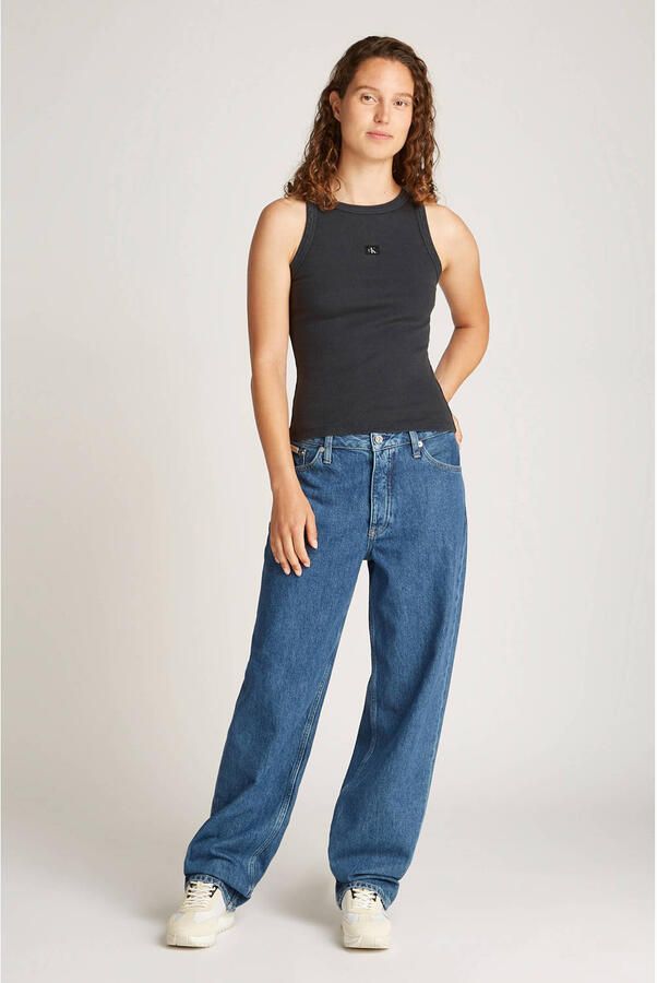 CALVIN KLEIN Dames Tops & T-shirts Washed Woven Label Rib Tank Top Zwart