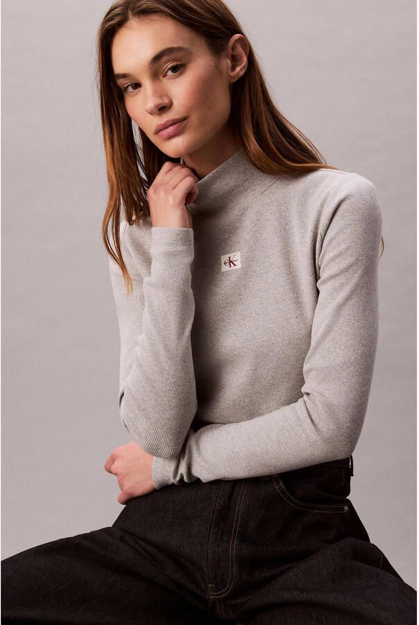 Calvin Klein Shirttop LS WOVEN LABEL TURTLENECK Met ronde hals regular fit