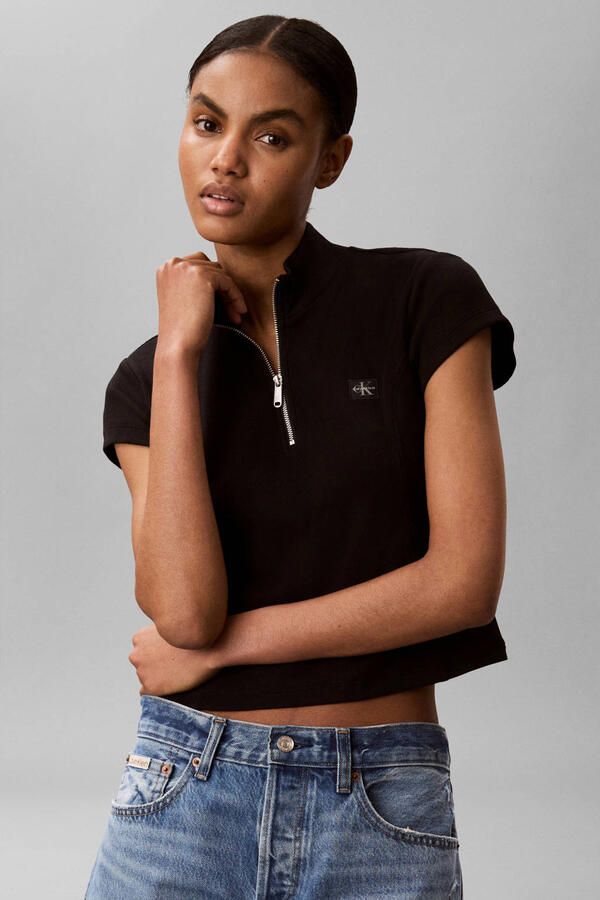 Calvin Klein Jeans slim fit kort T-shirt van katoenmix
