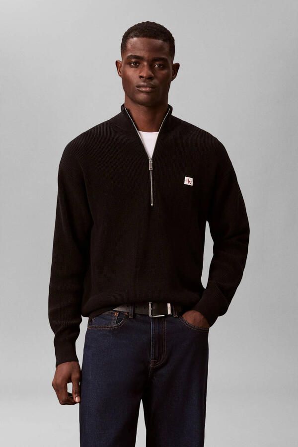 CALVIN KLEIN Heren Truien & Vesten Ls Ez Cotton Waffle Quarter Zip Zwart - Foto 4