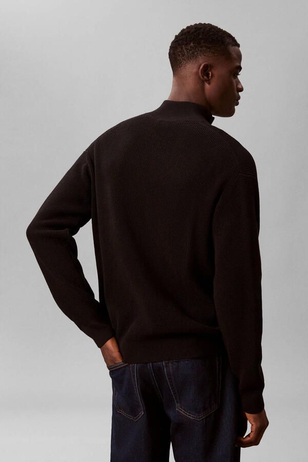 CALVIN KLEIN Heren Truien & Vesten Ls Ez Cotton Waffle Quarter Zip Zwart - Foto 5