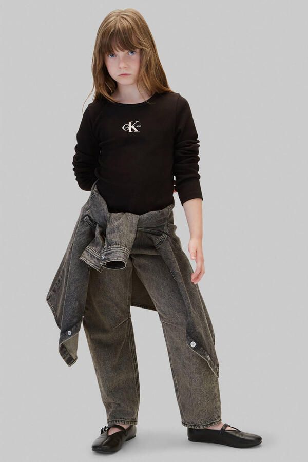 Calvin Klein longsleeve met logo zwart Meisjes Stretchkatoen Ronde hals - Foto 3