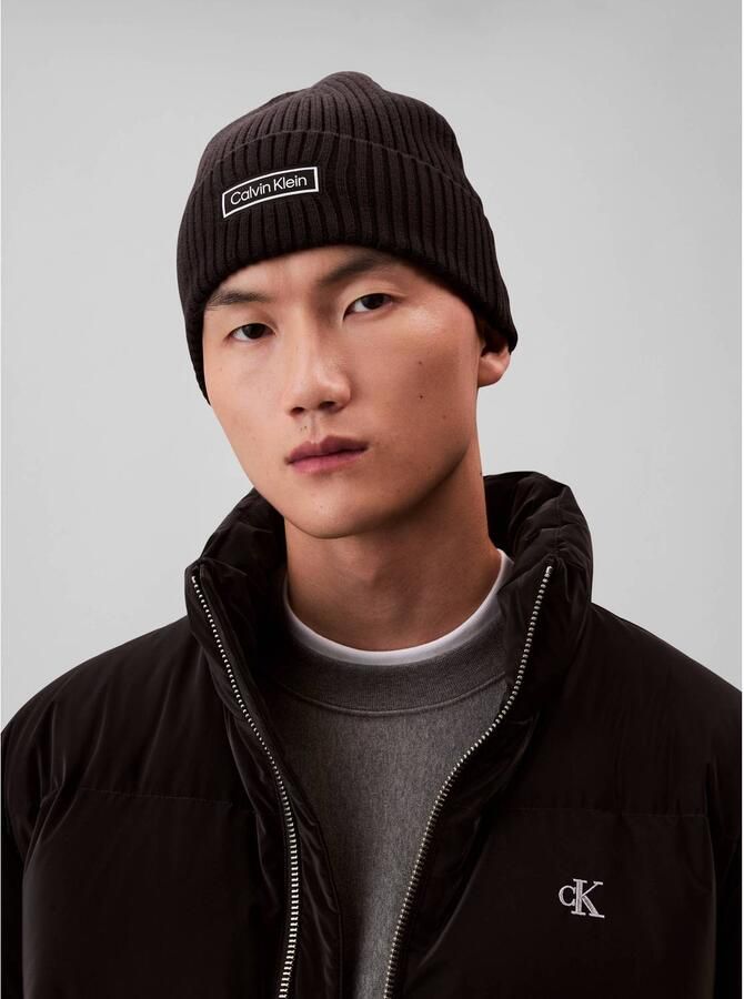 Calvin Klein Gebreide muts PATCH CHUNKY RIB COTTON BEANIE - Foto 3