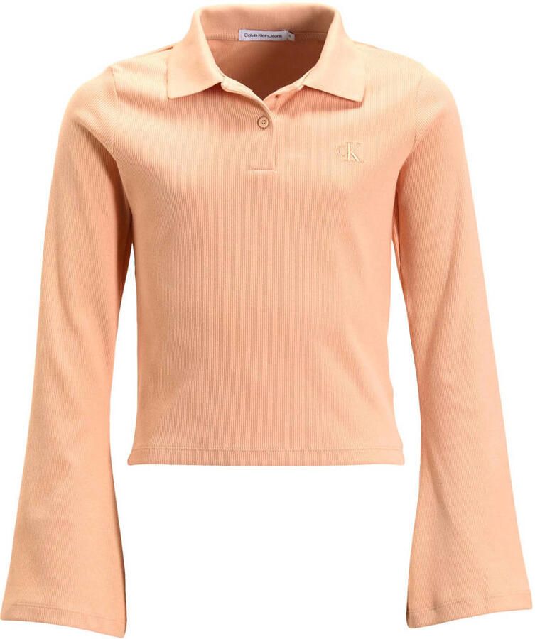 Calvin Klein polo RIB SLIM lichtroze Meisjes Stretchkatoen Polokraag Effen 176
