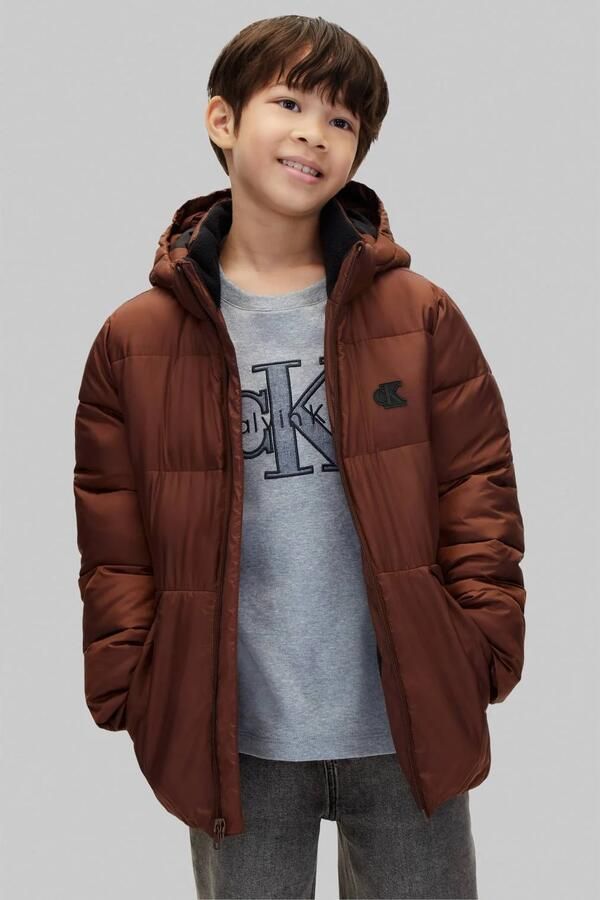 Calvin Klein pufferjas bruin Jongens Katoen Capuchon Effen