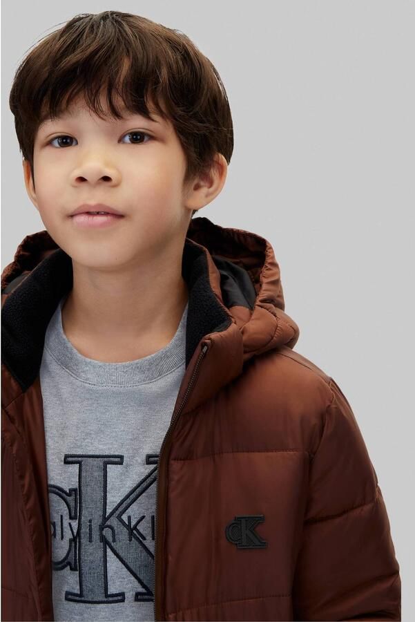 Calvin Klein pufferjas bruin Jongens Katoen Capuchon Effen - Foto 2