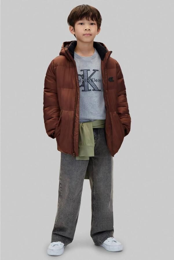 Calvin Klein pufferjas bruin Jongens Katoen Capuchon Effen - Foto 3