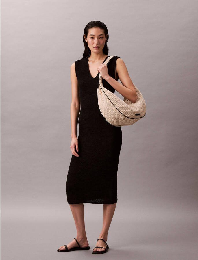 Calvin Klein raffia schoudertas ecru - Foto 2