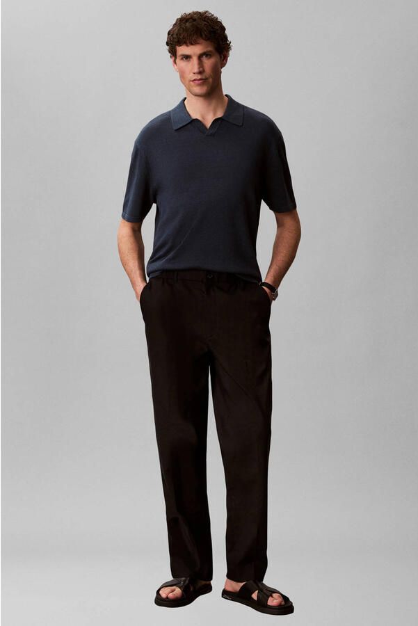Calvin Klein regular polo met linnen donkerblauw gebreid - Foto 3