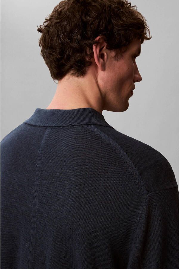 Calvin Klein regular polo met linnen donkerblauw gebreid - Foto 2
