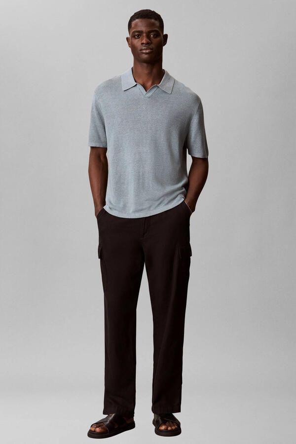 Calvin Klein regular polo met linnen grijsgroen gebreid
