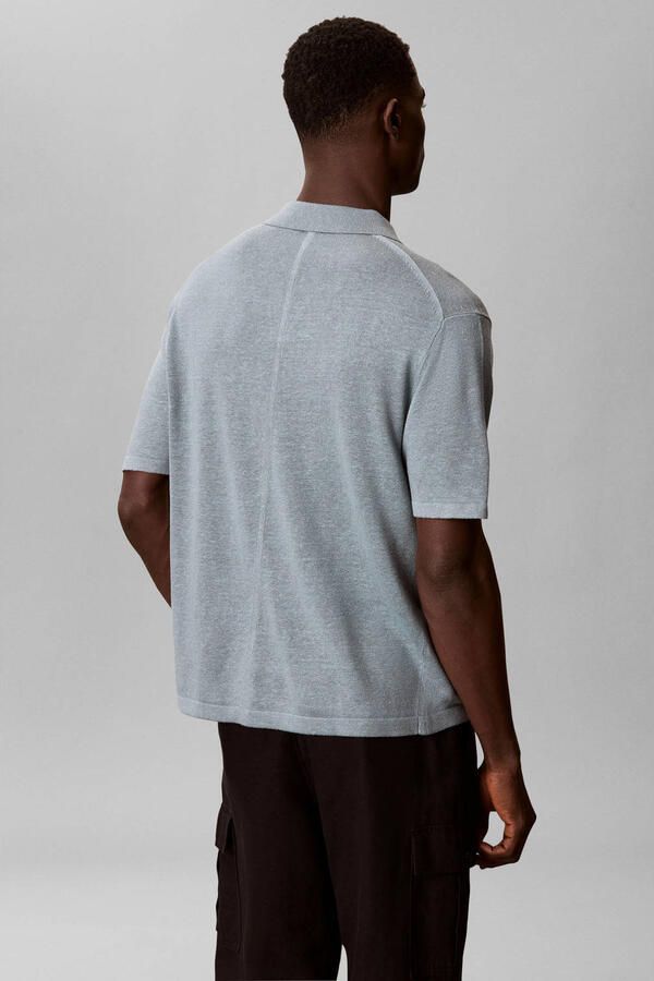 Calvin Klein regular polo met linnen grijsgroen gebreid - Foto 3