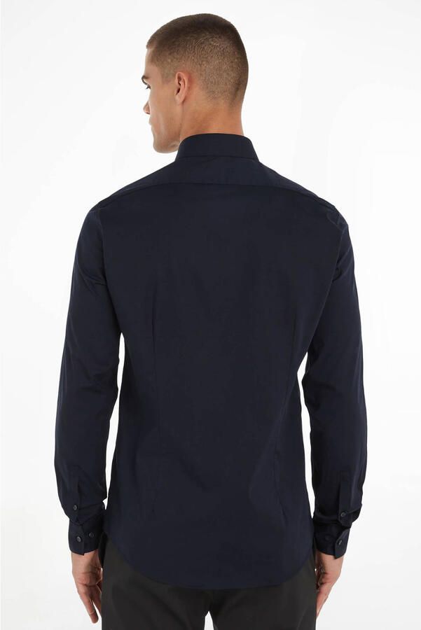 Calvin Klein Businessoverhemd POPLIN STRETCH SLIM SHIRT met kent-kraag logoprint op borsthoogte