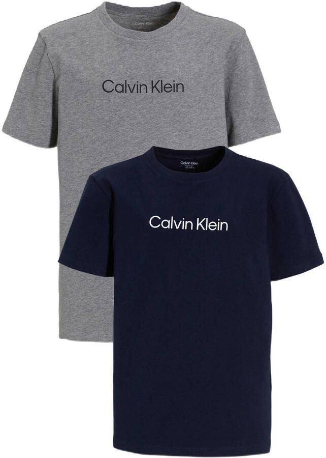 Calvin Klein T-shirt donkerblauw grijs melange (set van 2)