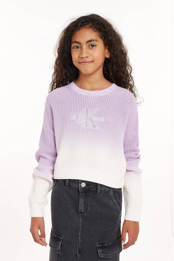 Calvin Klein trui lila wit Paars Meisjes Katoen Ronde hals Meerkleurig 164