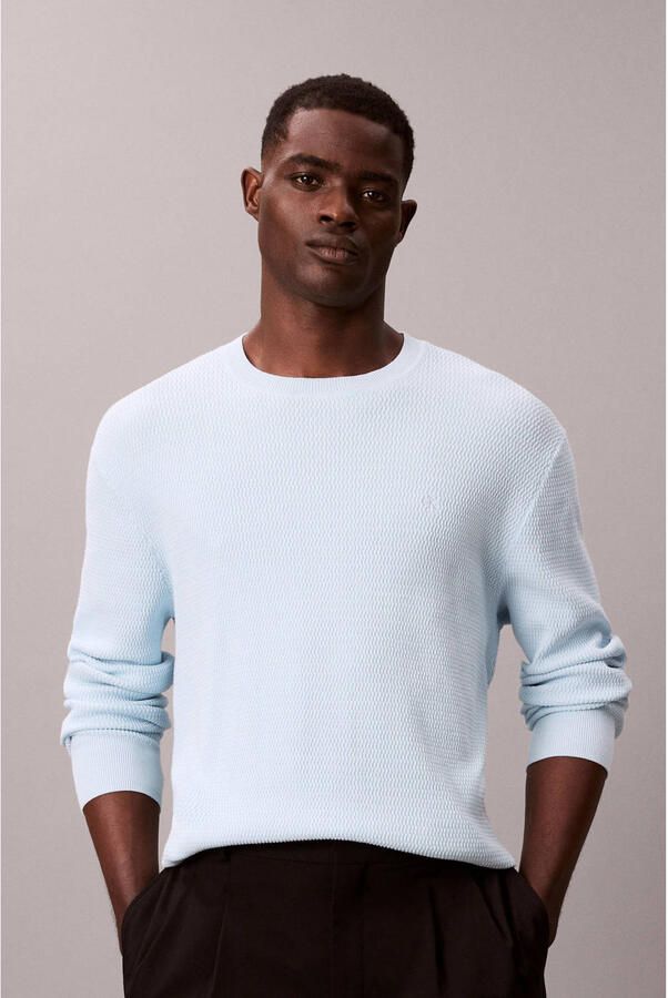 Calvin Klein trui met ingebreid patroon lichtblauw