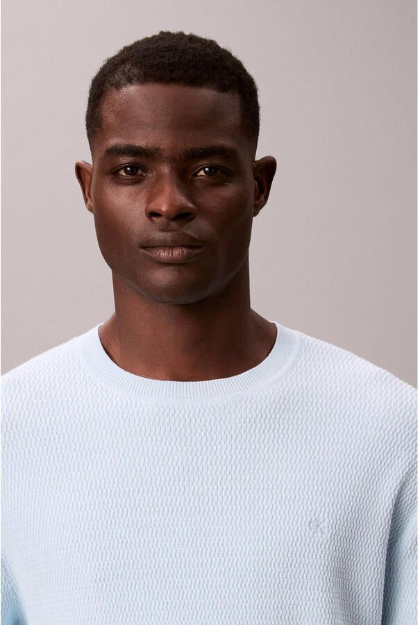 Calvin Klein trui met ingebreid patroon lichtblauw - Foto 2