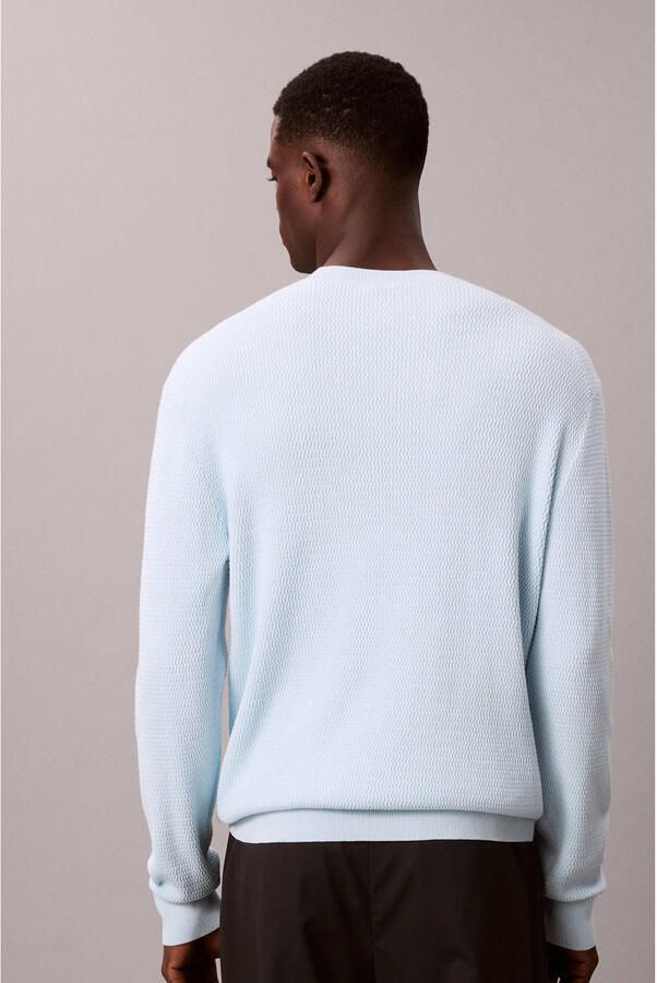 Calvin Klein trui met ingebreid patroon lichtblauw - Foto 3