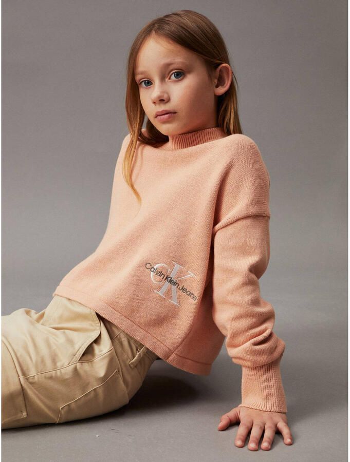 Calvin Klein trui perzik Roze Meisjes Katoen Opstaande kraag Effen 164