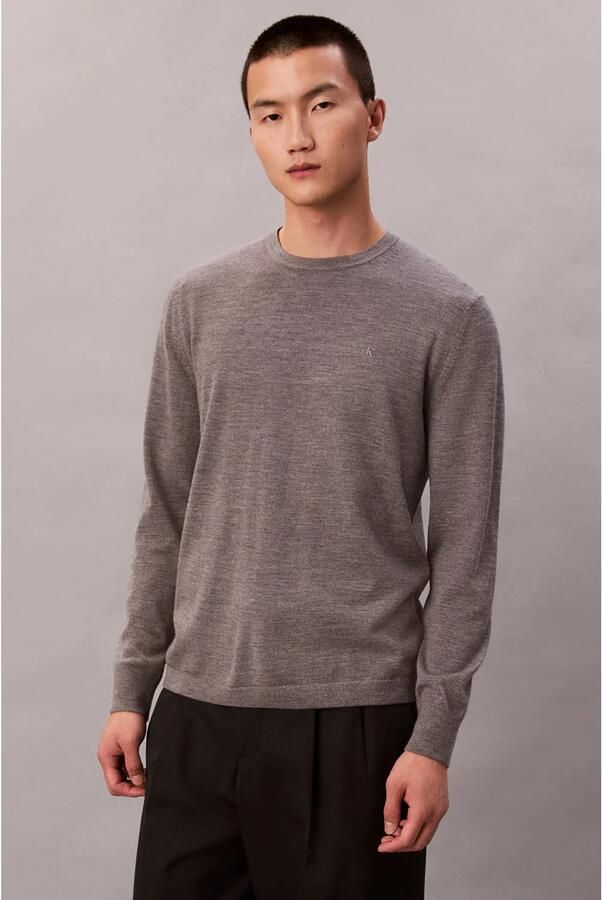 Calvin Klein wollen regular fit gebreide gemêleerde trui grijs