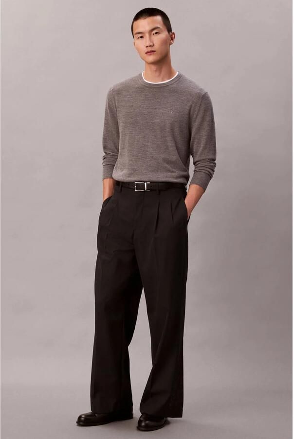 Calvin Klein wollen regular fit gebreide gemêleerde trui grijs - Foto 2