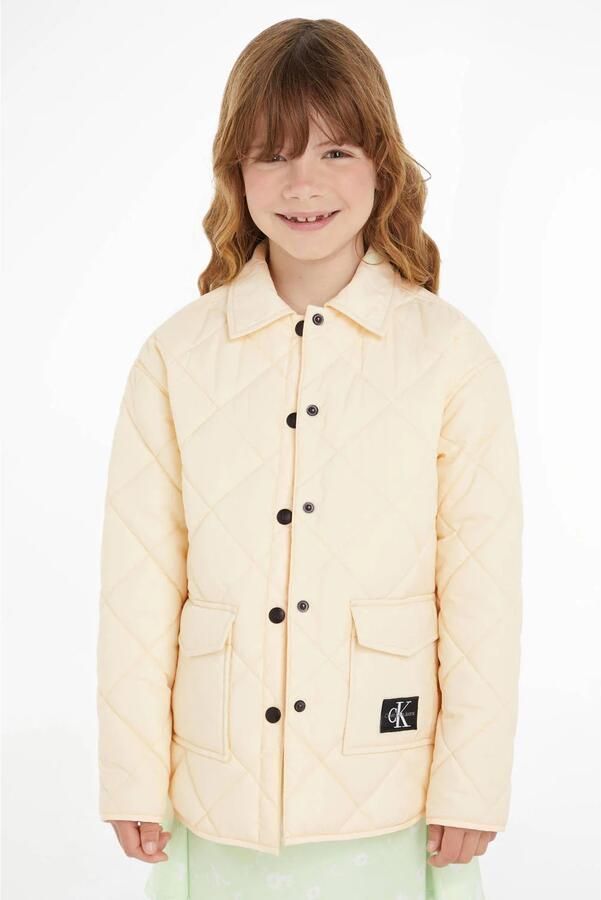 Calvin Klein zomerjas met logo beige Meisjes Gerecycled katoen Klassieke kraag 128