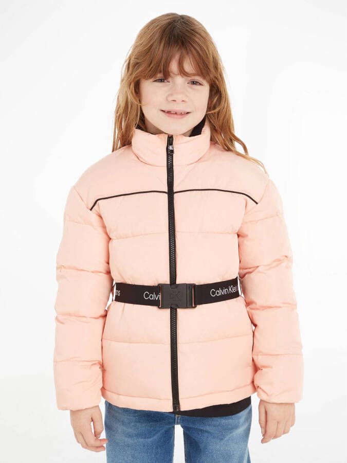 Calvin Klein gewatteerde winterjas van gerecycled polyester lichtroze Meisjes Gerecycled polyester (duurzaam) Opstaande kraag 128