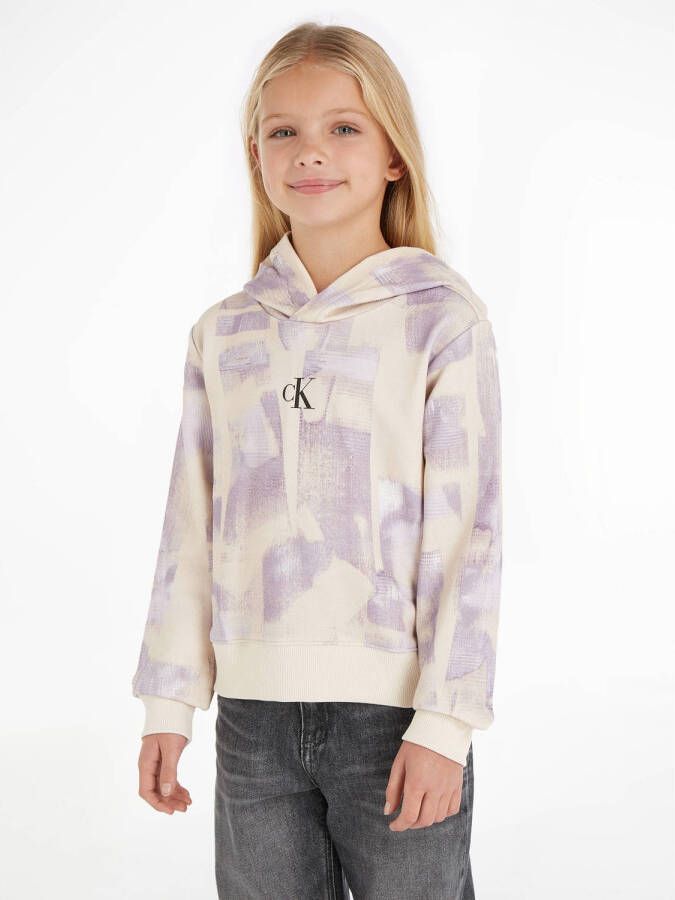 Calvin Klein hoodie met all over print zand lila Sweater Beige Meisjes Katoen (duurzaam) Capuchon 128