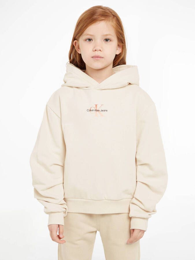 Calvin Klein hoodie met biologisch katoen ecru Sweater Meisjes Katoen (biologisch) Capuchon 152
