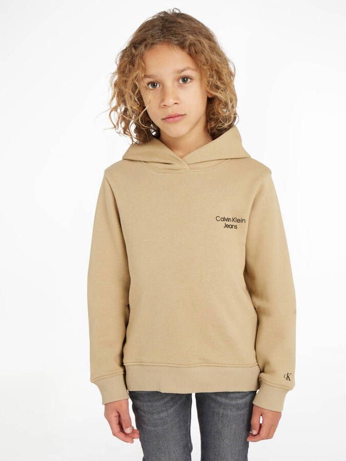 Calvin Klein hoodie met biologisch katoen zand Sweater Beige Jongens Katoen (biologisch) Capuchon 152