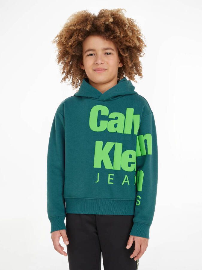 Calvin Klein hoodie met tekst zeegroen felgroen Sweater Tekst 140