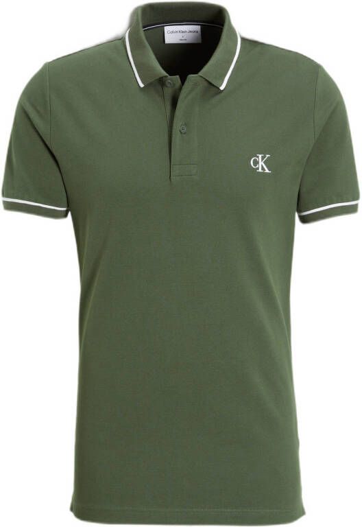 CALVIN KLEIN JEANS slim fit polo TIPPING met logo thyme