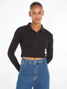 Calvin Klein Jeans Kort gebreid jack met labelpatch model 'BADGE ELONGATED'