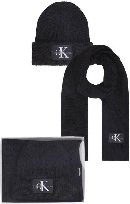 Calvin Klein Iconische Zwarte Wollen Sjaal Set Black Heren
