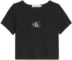 CALVIN KLEIN JEANS ribgebreid T-shirt met logo zwart