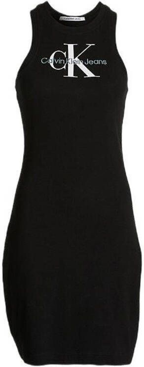 CALVIN KLEIN JEANS ribgebreide jurk met logo zwart