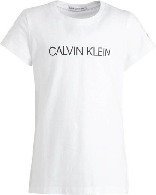 Calvin Klein Jeans slim fit T-shirt van biologisch katoen wit Logo 128